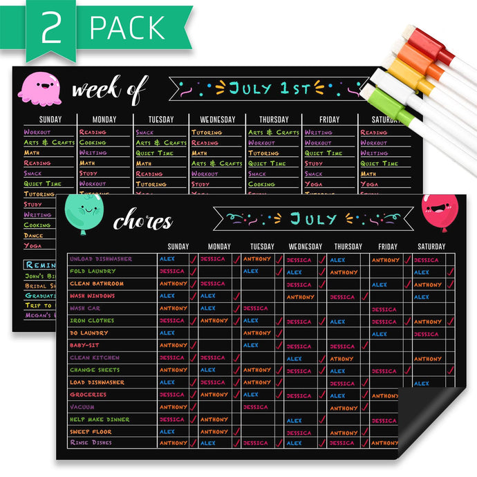 Hendson Chore Chart and Weekly Planner Dry Erase Chalk Board Set