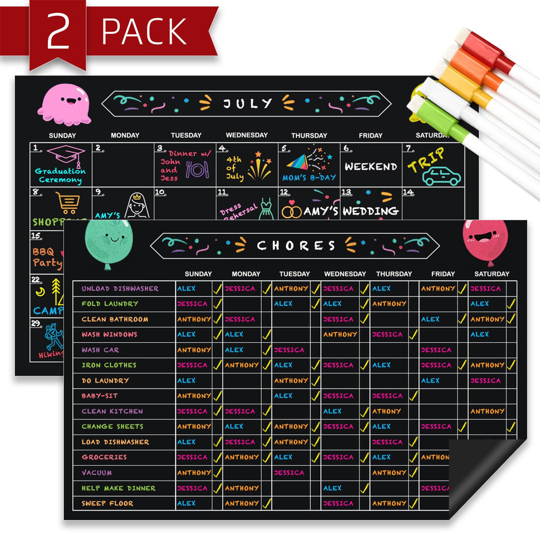 Hendson Chore Chart and Monthly Calendar Dry Erase Chalkboard Set