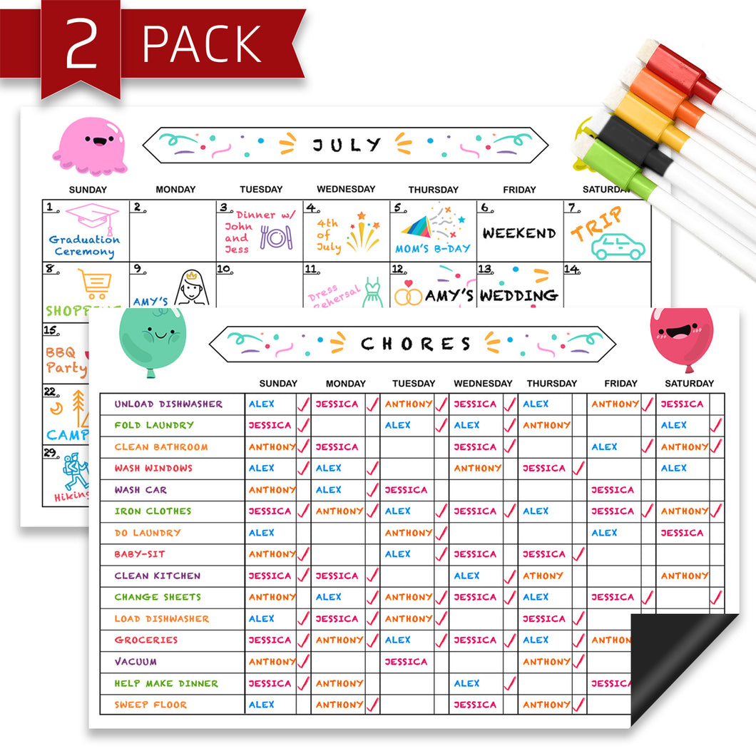 Hendson Chore Chart and Monthly Calendar White Board Set